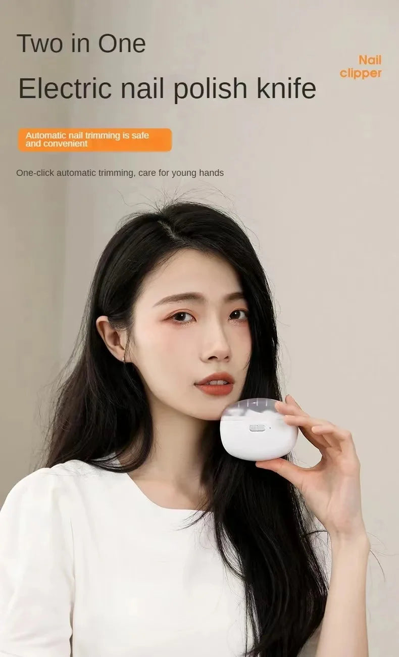 2-in-1 Electric Nail Clipper & Polisher – USB Rechargeable Automatic Nail Grinder with LED Light for Manicure & Nail Care
