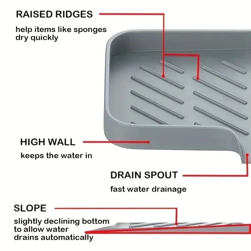 Silicone Sink Organizer Tray with Drain – Soap, Sponge & Brush Holder