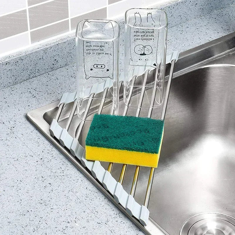 Foldable Triangle Roll-Up Dish Drying Rack for Kitchen Sink