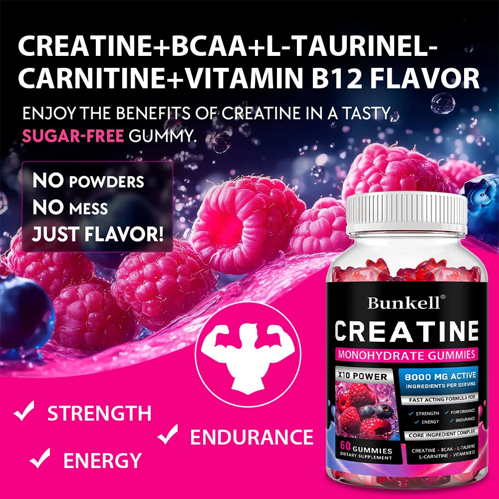 Creatine Monohydrate Gummies – 8000mg Creatine Supplement for Workout Performance, Muscle Strength & Fitness Support