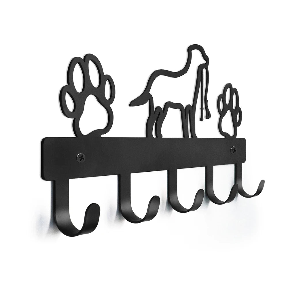 Dog Paw Wall Hook Rack – 5-Hook Metal Organizer for Leashes, Keys, Coats, Towels & Pet Accessories