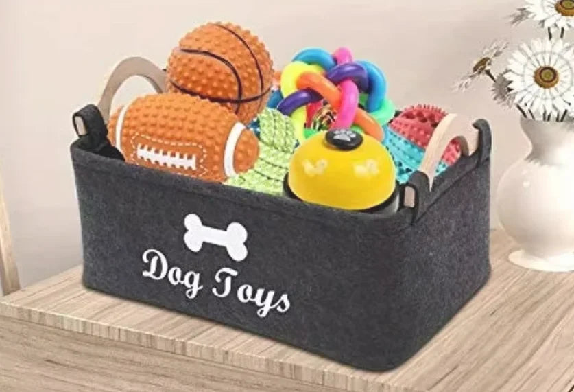 Felt Pet Toy Storage Basket – Soft Storage Bin for Dog Toys, Cat Toys, Accessories & Pet Supplies