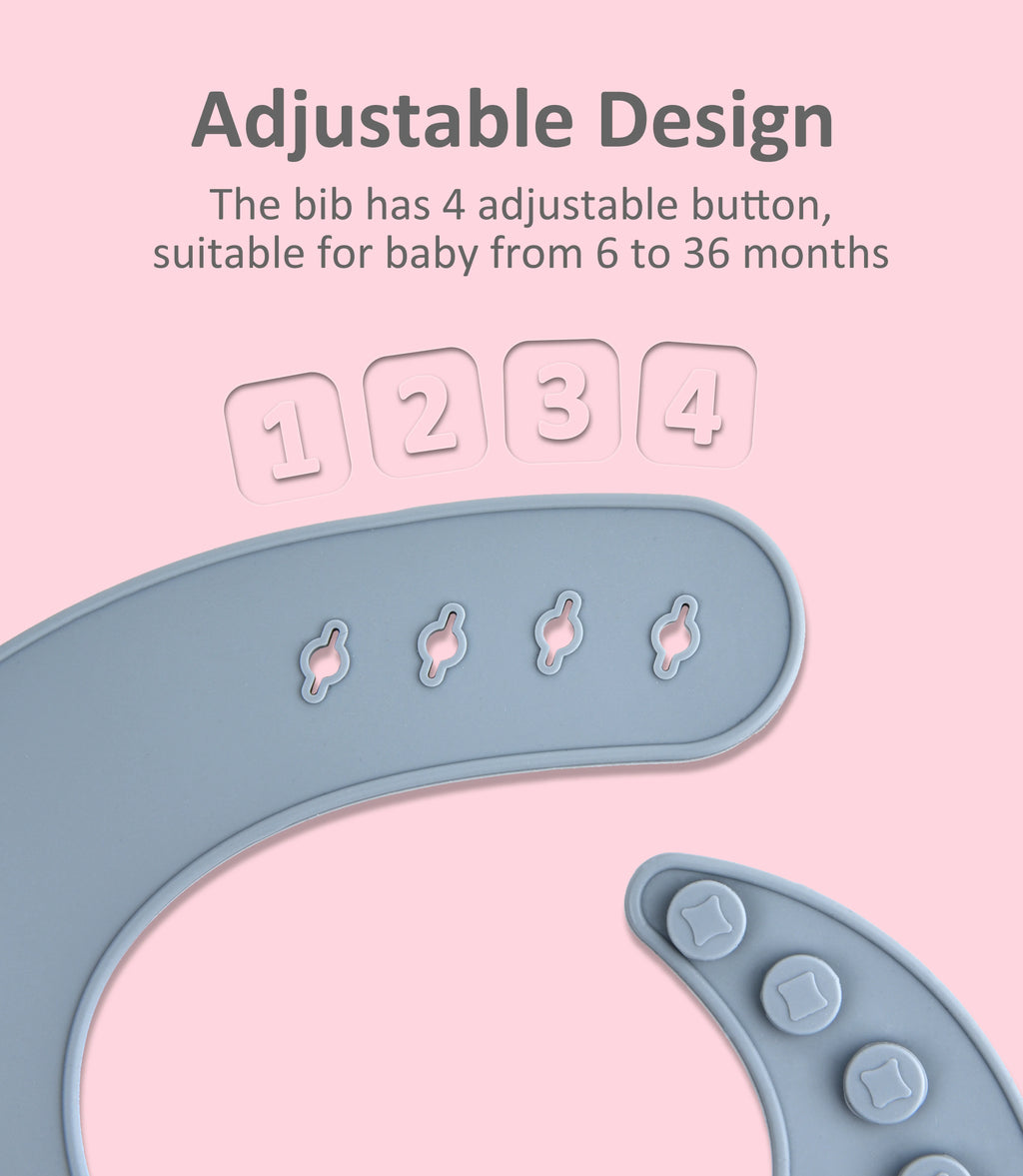 Silicone Baby Bib with Food Catcher – Waterproof Soft Feeding Bib for Infants, Adjustable Easy Clean Baby Bib