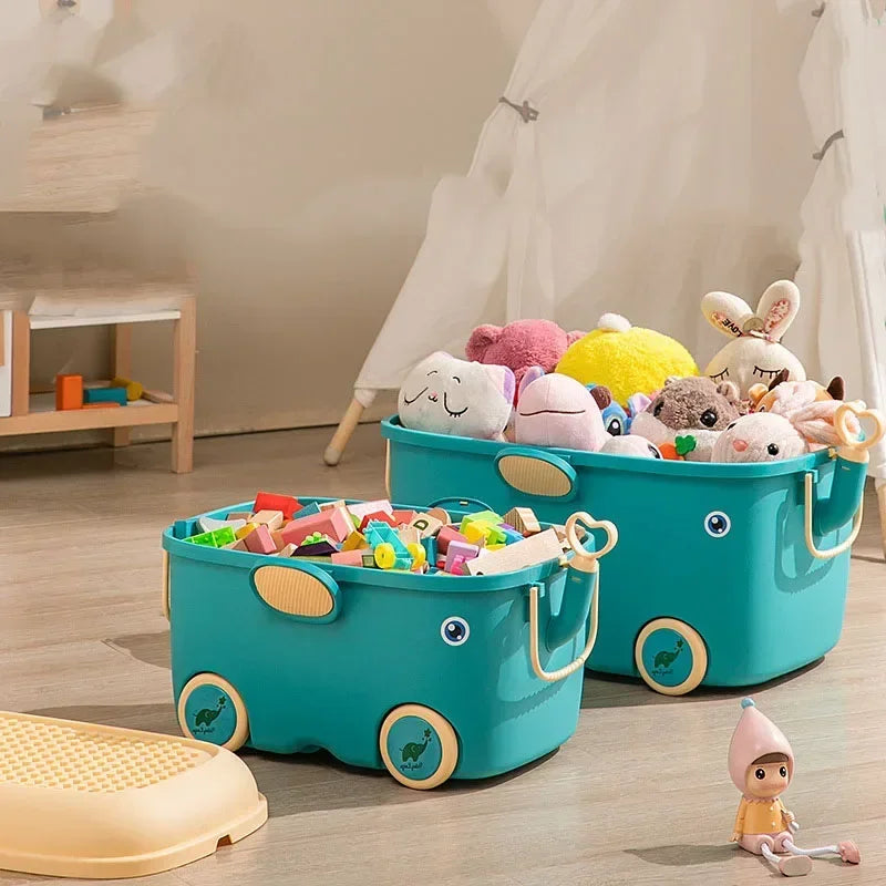 Kids Toy Storage Box with Wheels – Large Dustproof Organizer Bin for Toys, Clothes, Books & Building Blocks