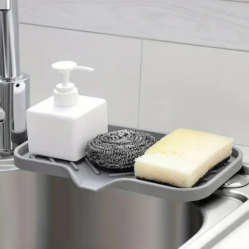 Silicone Sink Organizer Tray with Drain – Soap, Sponge & Brush Holder