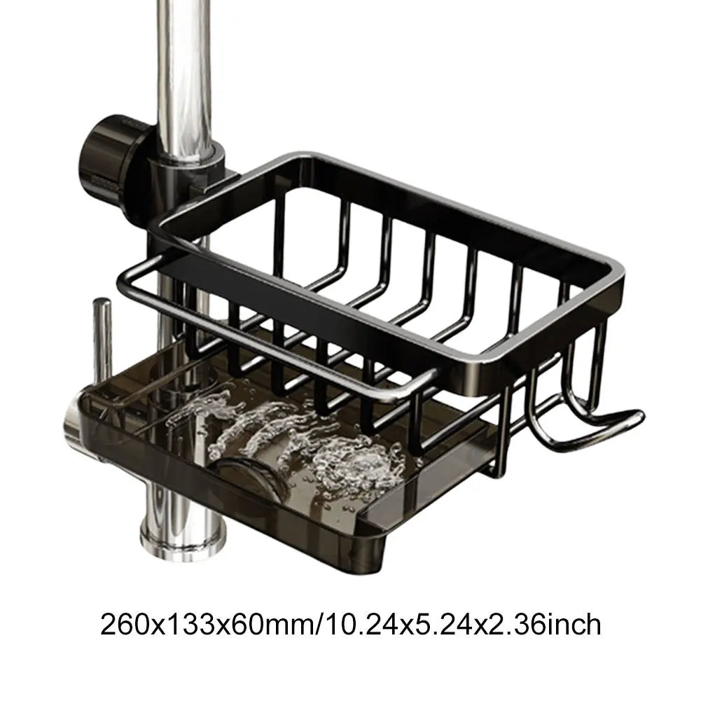 Organizador de grifo para fregadero de cocina, organizador desmontable para fregadero, estante de drenaje para grifo con gancho, funciona con tuberías de agua redondas