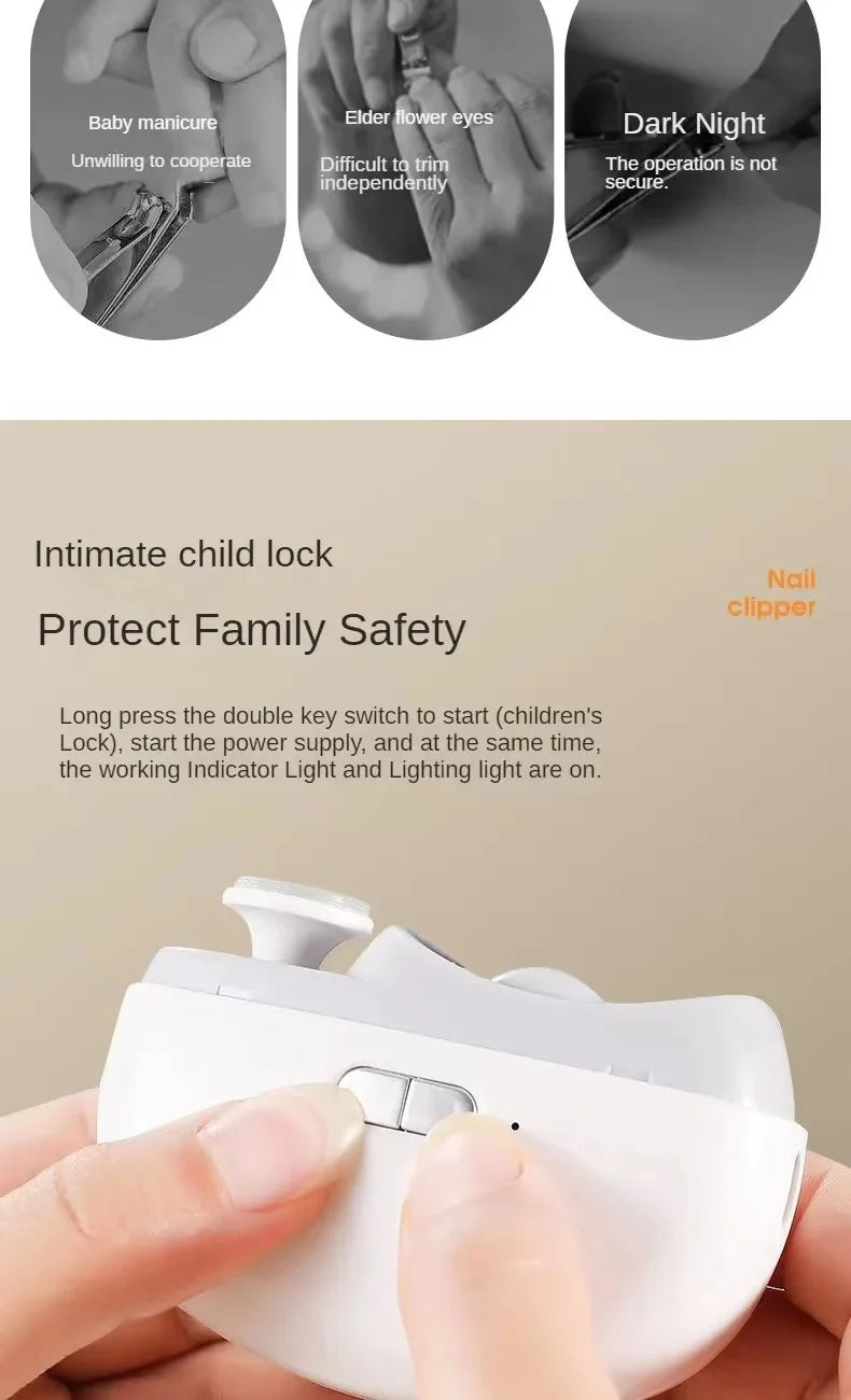 2-in-1 Electric Nail Clipper & Polisher – USB Rechargeable Automatic Nail Grinder with LED Light for Manicure & Nail Care