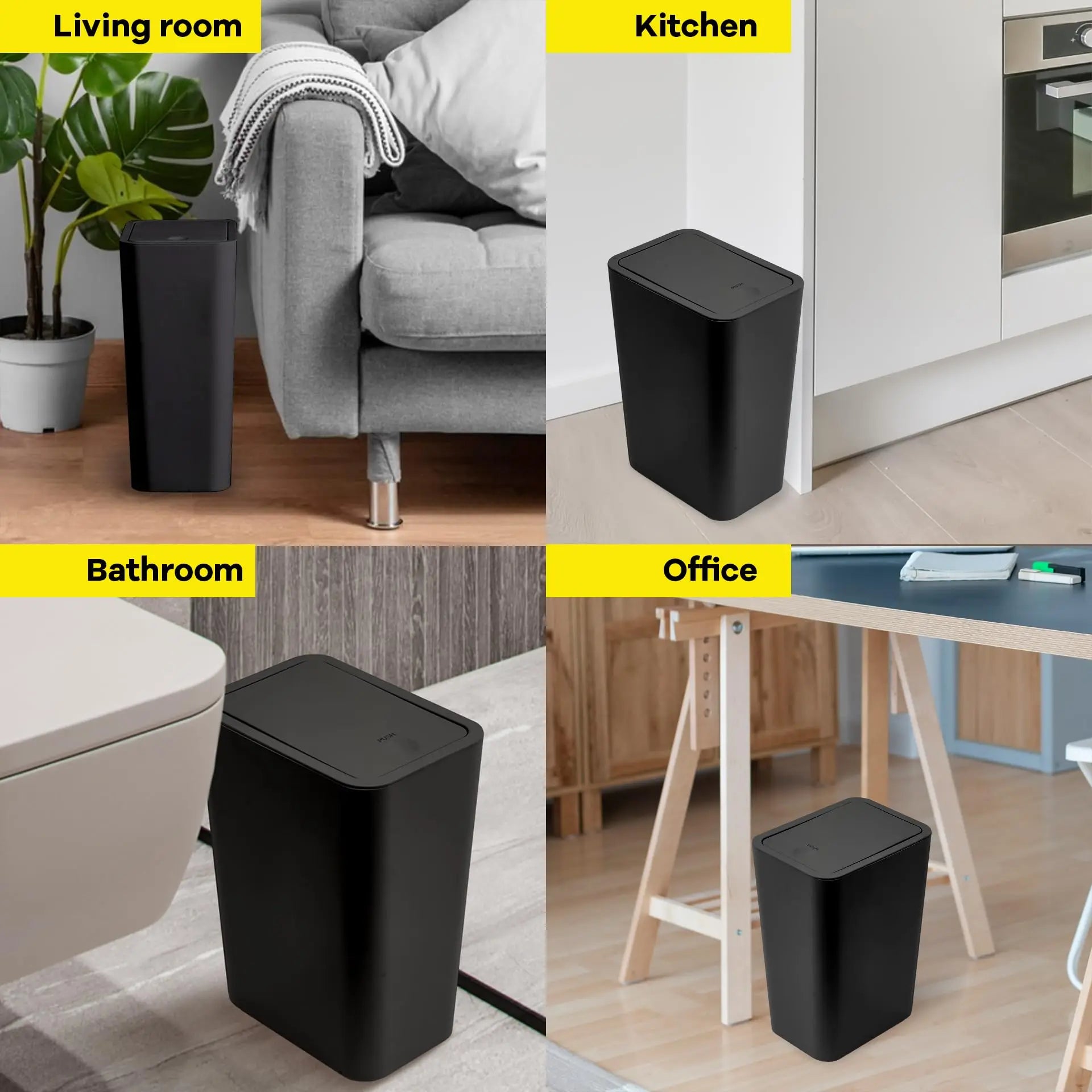 10L Bathroom Trash Can with Press Top Lid for Bedroom, Office & Small Spaces