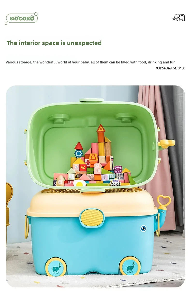 Kids Toy Storage Box with Wheels – Large Dustproof Organizer Bin for Toys, Clothes, Books & Building Blocks