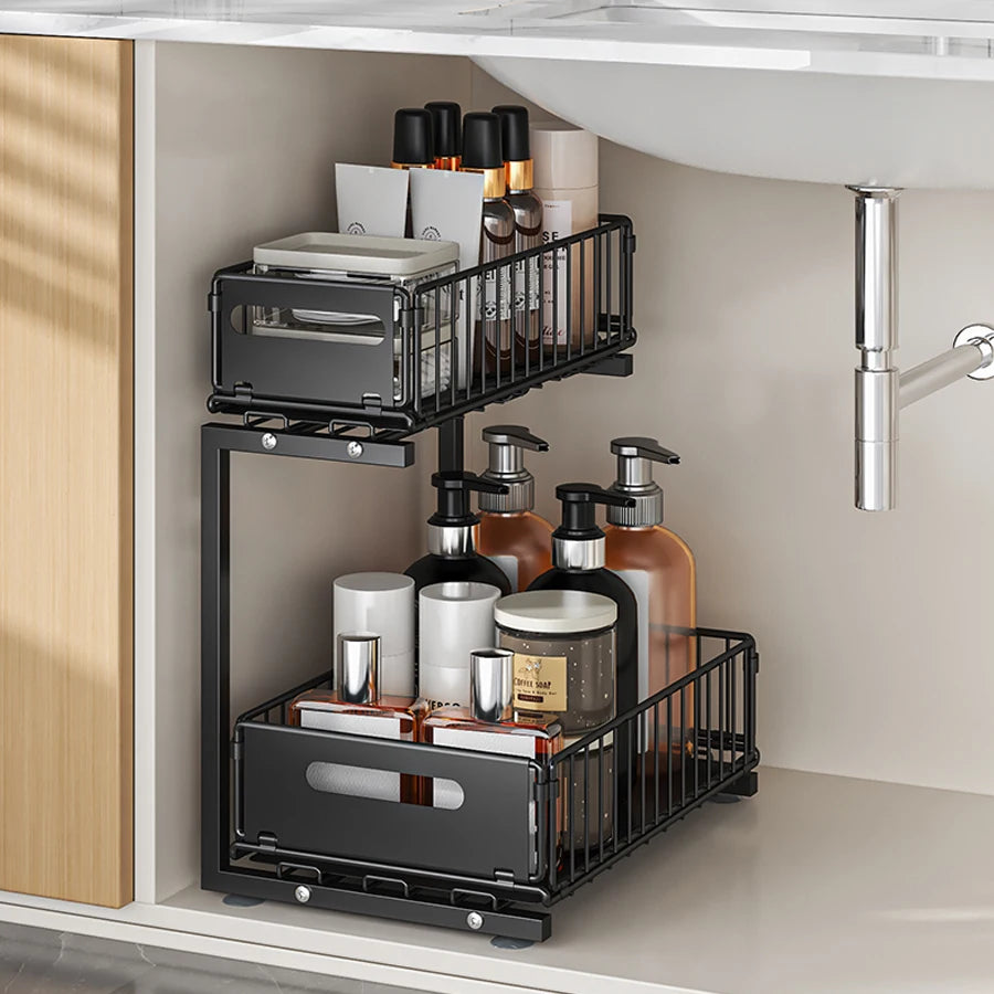 2-Tier Pull-Out Under Sink Organizer with Adjustable Height