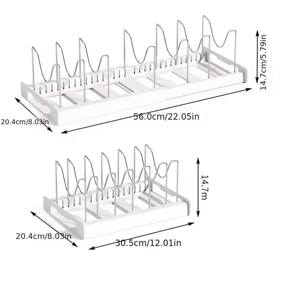 Organizador expandible de ollas y sartenes, organizador multifuncional de almacenamiento de ollas y sartenes, soporte para gabinetes que ahorra espacio para platos, cuencos y tapas