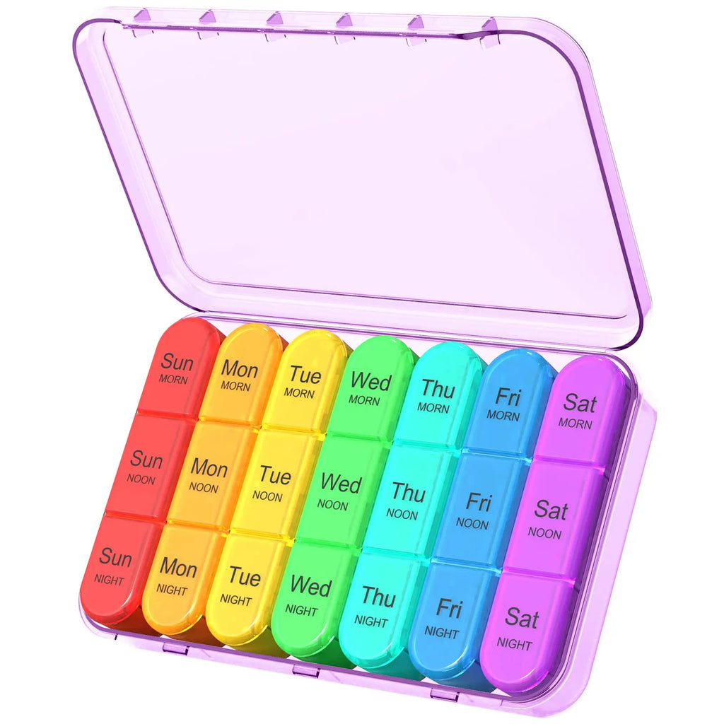 Pastillero organizador 3 tomas al día - Pastillero semanal grande de 7 días para medicamentos con compartimentos individuales para viaje