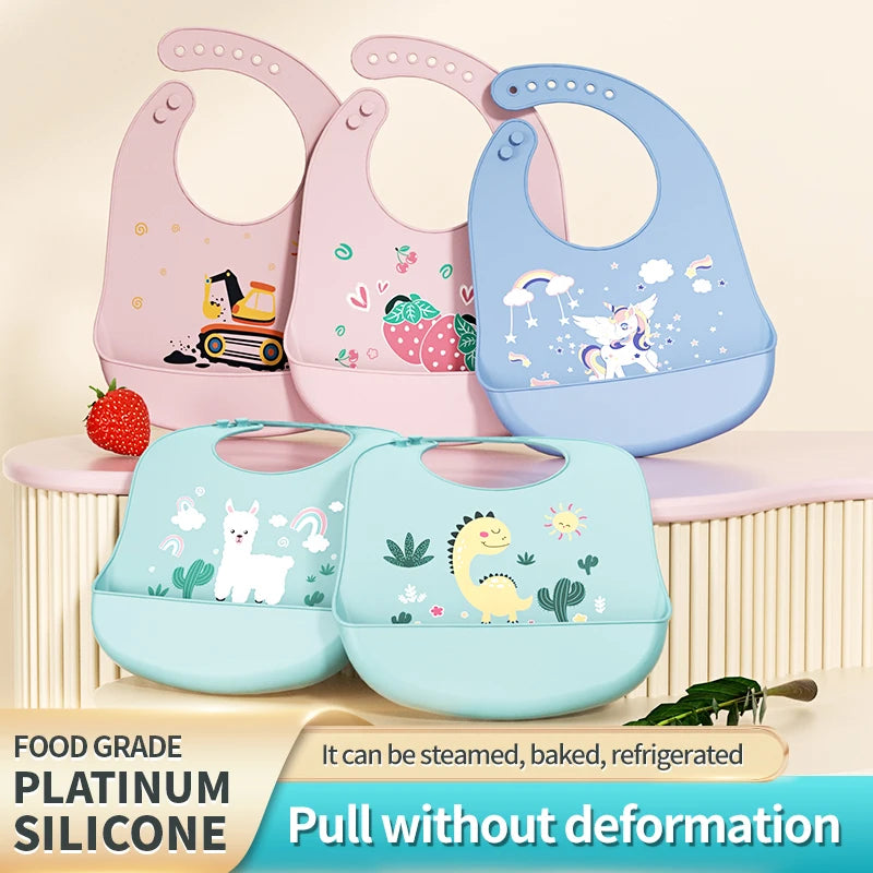 Baberos de silicona para niños y niñas para bebés y niños pequeños, babero de alimentación suave impermeable ajustable con recolector de alimentos grande, sin BPA