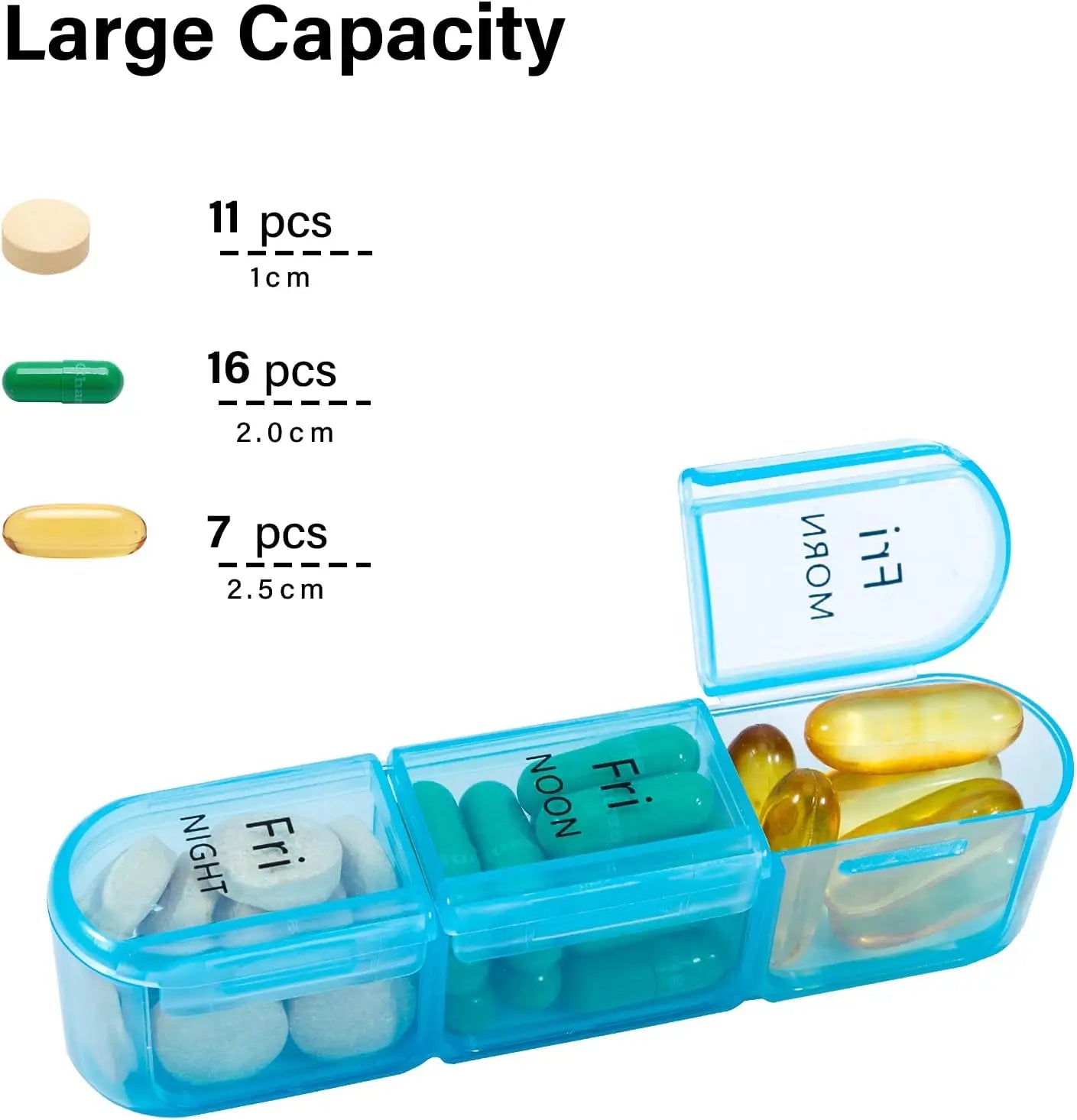 Pastillero organizador 3 tomas al día - Pastillero semanal grande de 7 días para medicamentos con compartimentos individuales para viaje