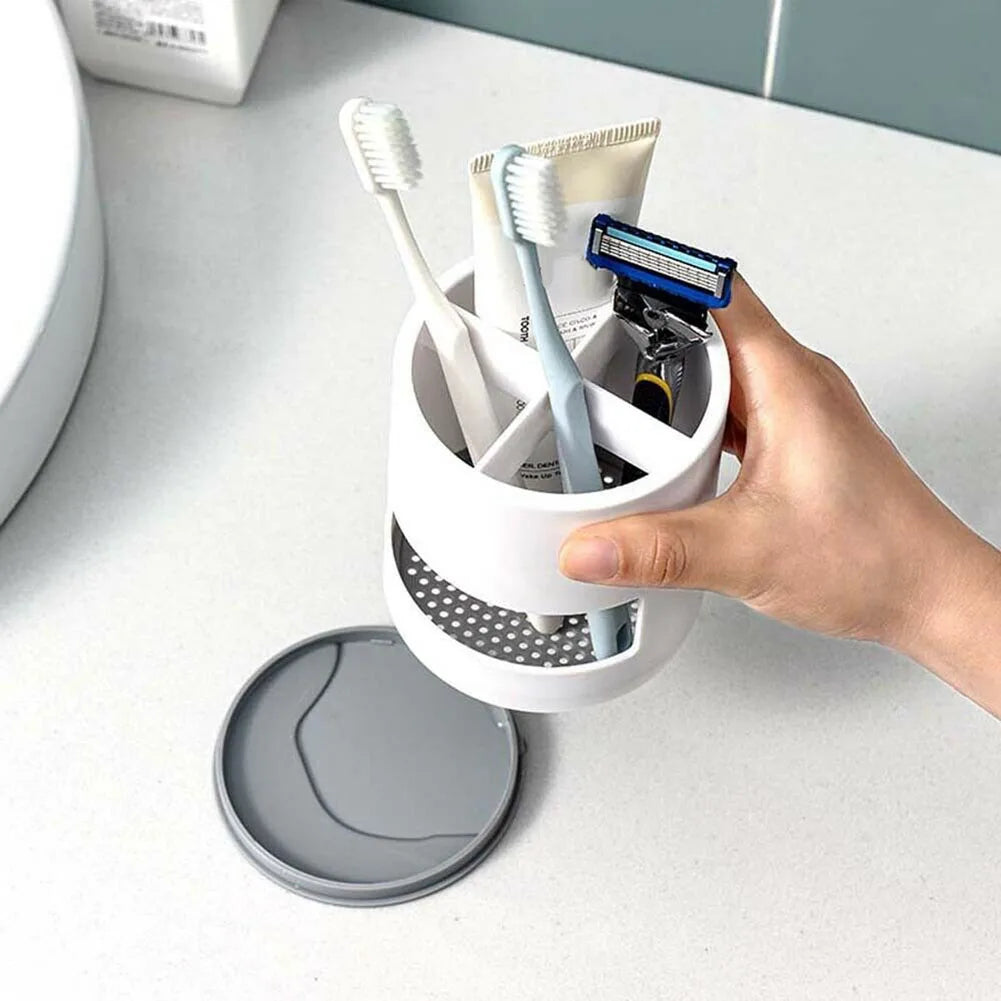 Multi-Purpose Toothbrush Holder with Drain Tray & Storage Organizer