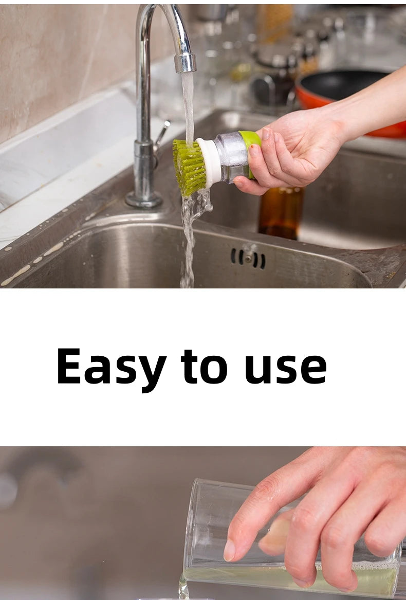 Soap Dispensing Dish Brush with Replaceable Head & Storage Stand