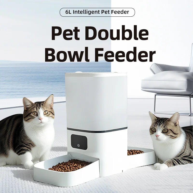 Smart Automatic Pet Feeder 6L – WiFi Tuya Food Dispenser with Timer & Stainless Steel Bowl