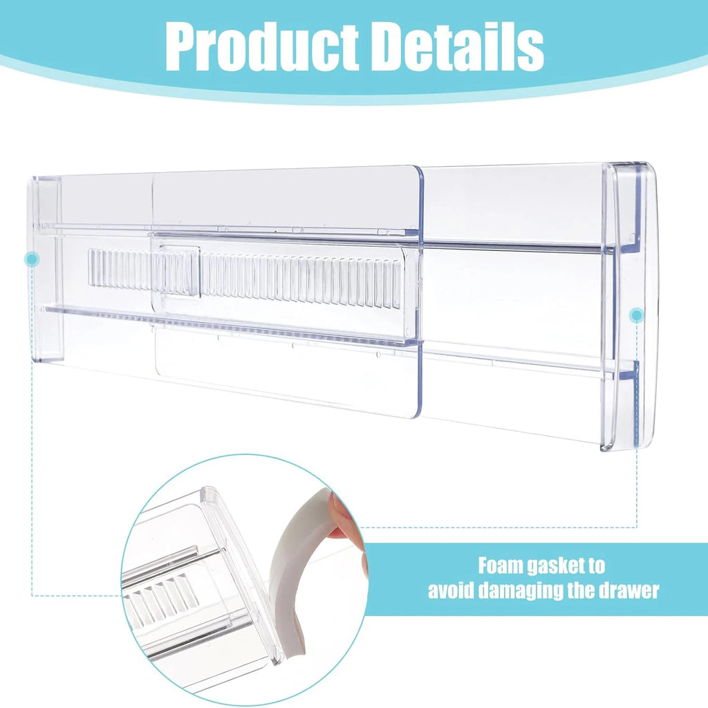 6 Pack Adjustable Drawer Dividers – Expandable Clear Drawer Organizer for Clothes, Kitchen Utensils, Tableware & Home Storage
