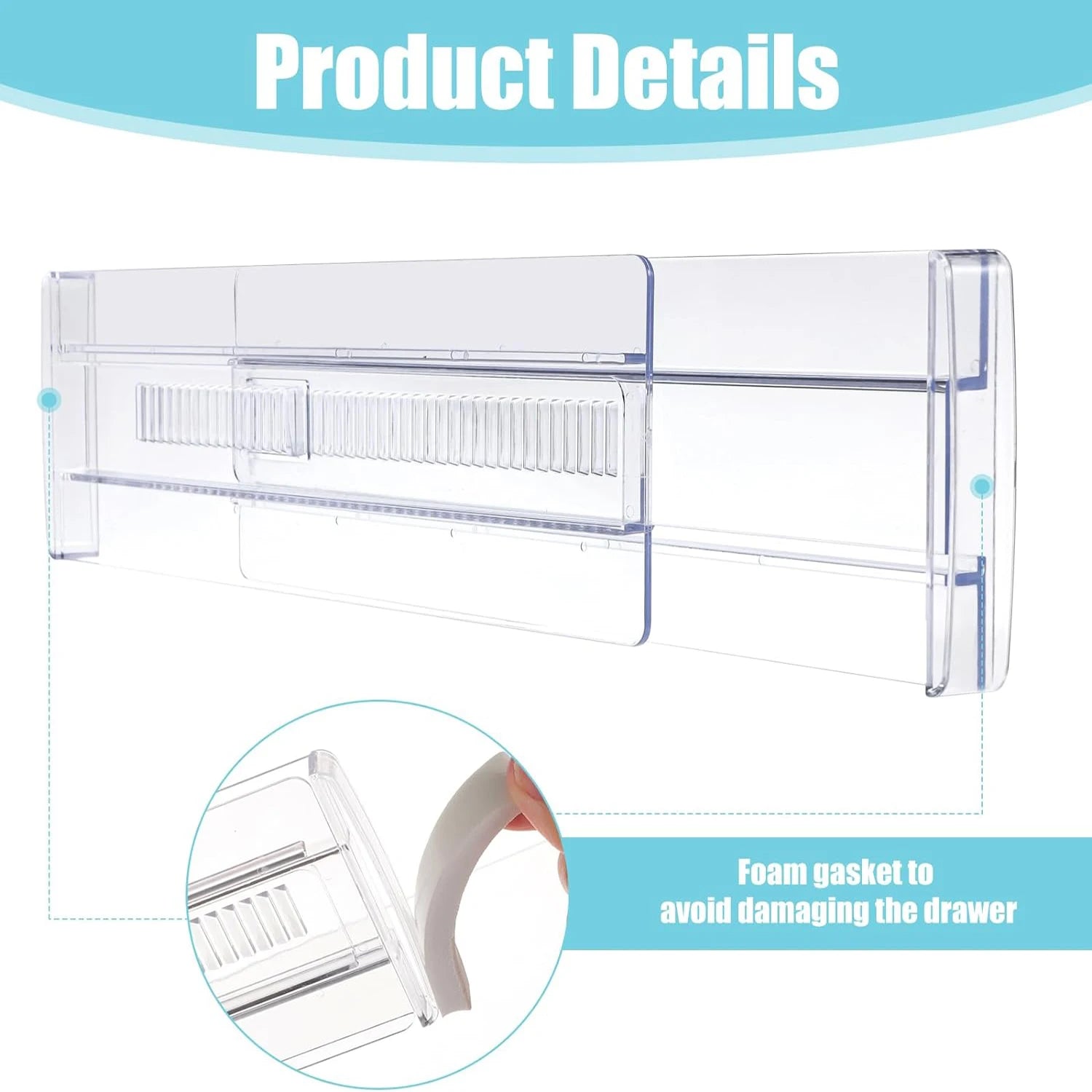 6 Pack Adjustable Drawer Dividers – Expandable Clear Drawer Organizer for Clothes, Kitchen Utensils, Tableware & Home Storage