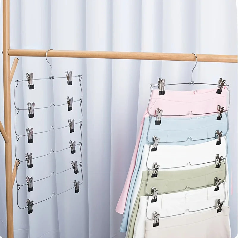 6-Tier Skirt & Pants Hanger with Adjustable Clips