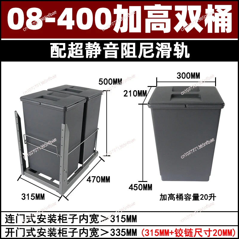 Pull-Out Hidden Kitchen Trash Can with Lid for Cabinet Storage & Waste Sorting