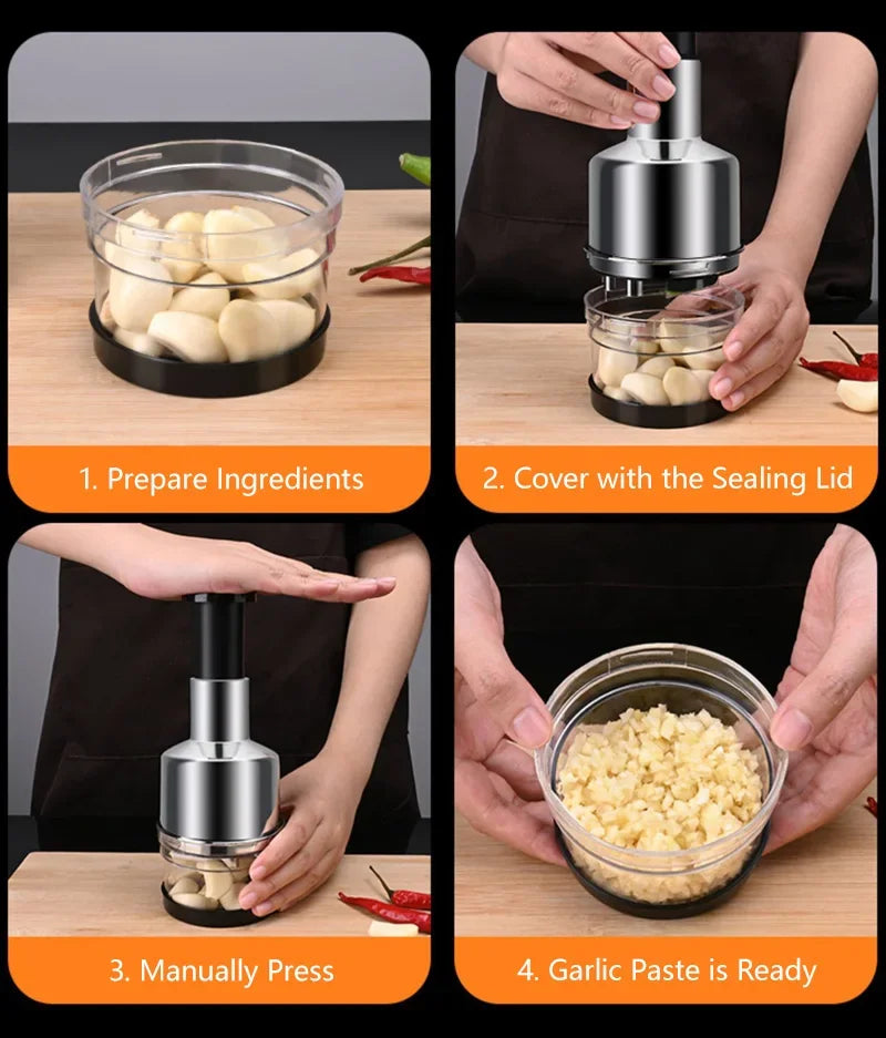 Manual Garlic Press & Mincer – Multi-Function Garlic Crusher & Vegetable Chopper