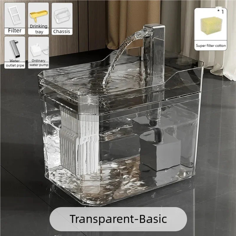 Fuente de agua para gatos de 1.5 L, dispensador de agua transparente para mascotas, filtro circulante ultra silencioso, apagado automático, fuente de agua para mascotas