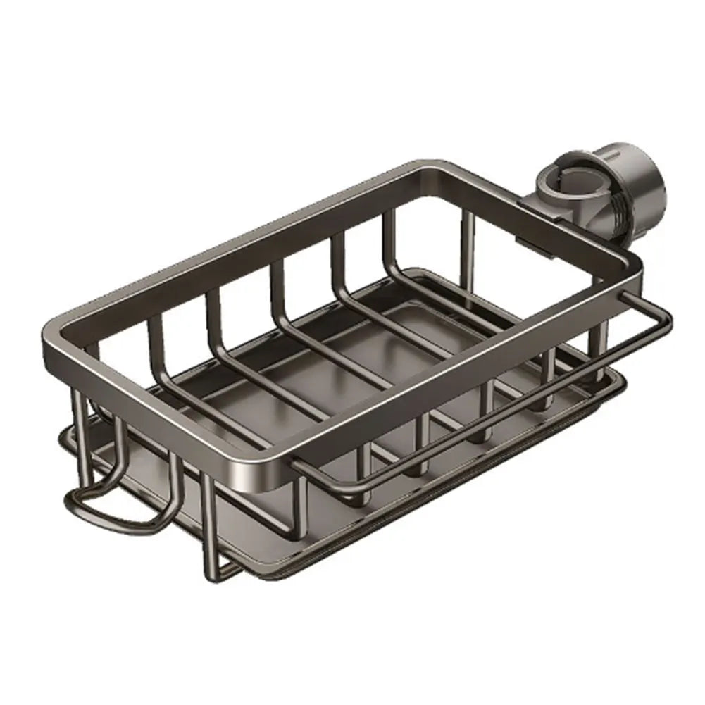 Aluminum Over-the-Faucet Sink Organizer – Sponge, Soap & Brush Holder