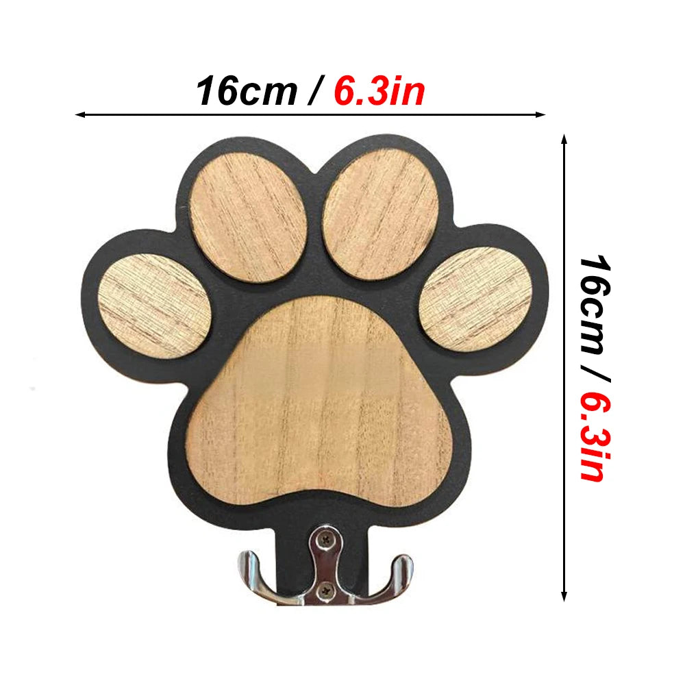 Wooden Dog Leash Holder Wall Hook – Paw Print Organizer for Leashes, Collars, Keys & Coats
