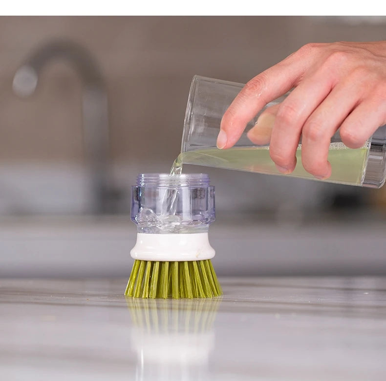 Soap Dispensing Dish Brush with Replaceable Head & Storage Stand