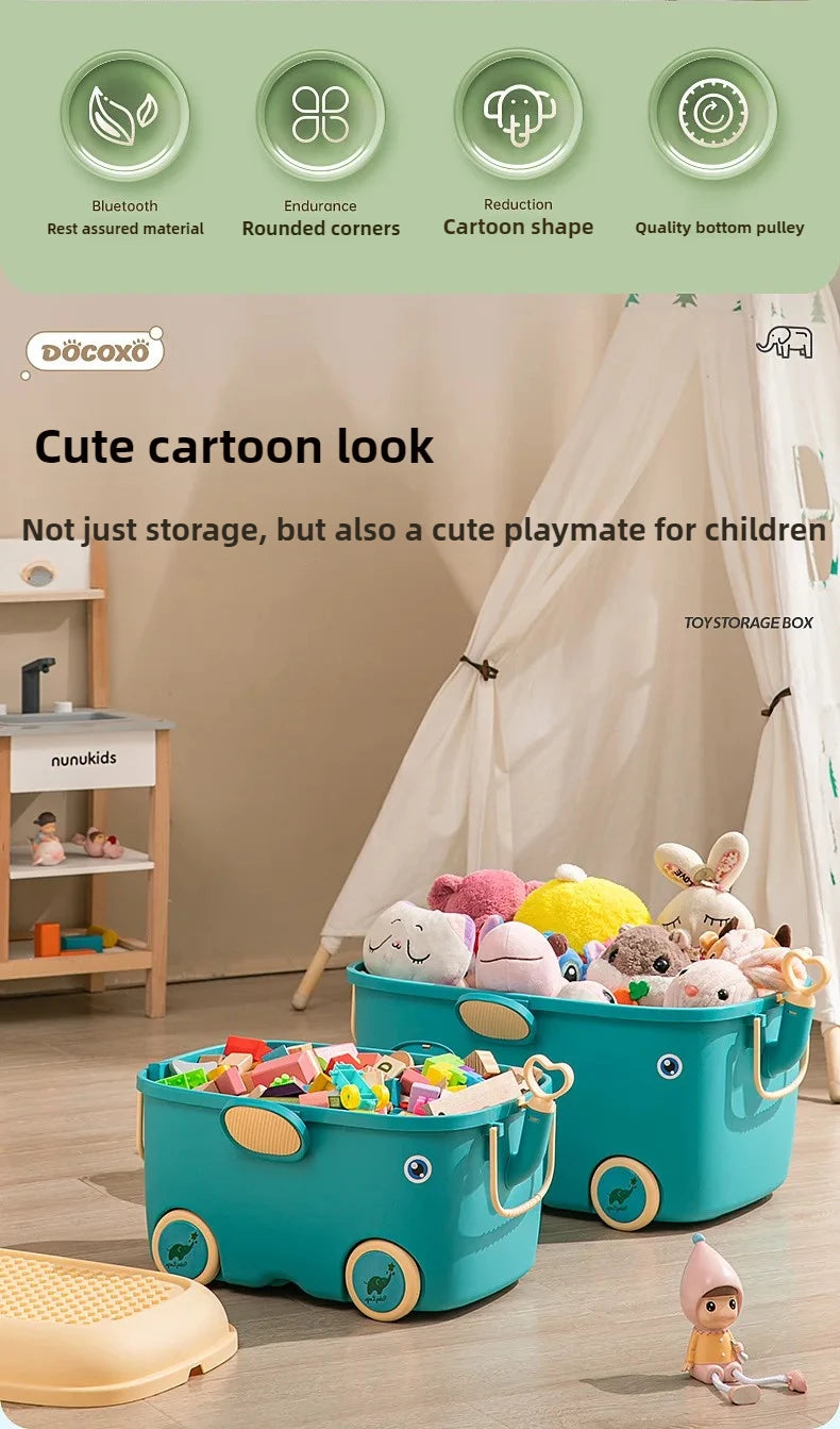 Kids Toy Storage Box with Wheels – Large Dustproof Organizer Bin for Toys, Clothes, Books & Building Blocks