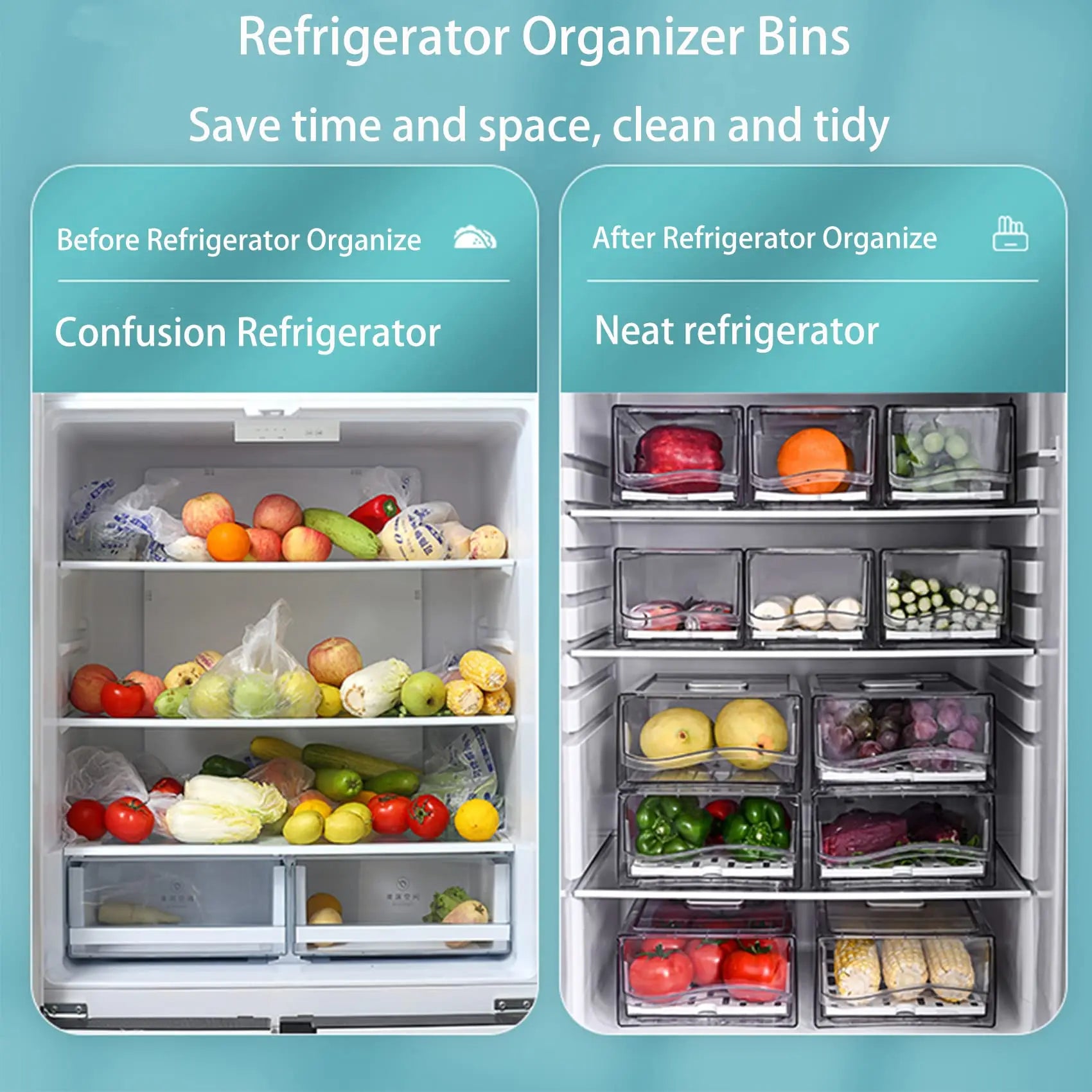 Stackable Refrigerator Organizer Bins with Drain Tray – BPA-Free Food Storage Containers