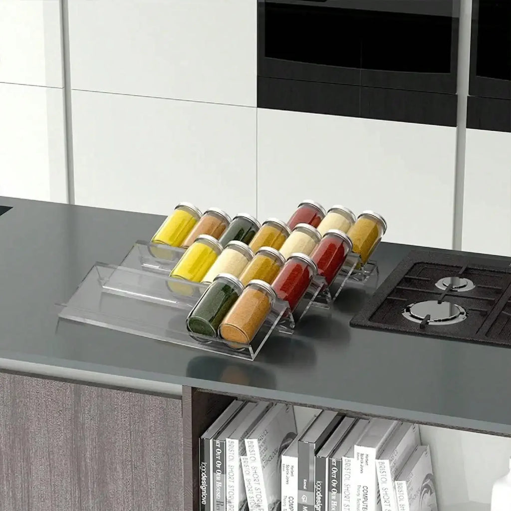 Organizador de cajones para especias de cocina de 2/4 niveles, estante ajustable para especias para tarros de especias, botellas de condimentos, organizador de cocina para despensa o armarios.
