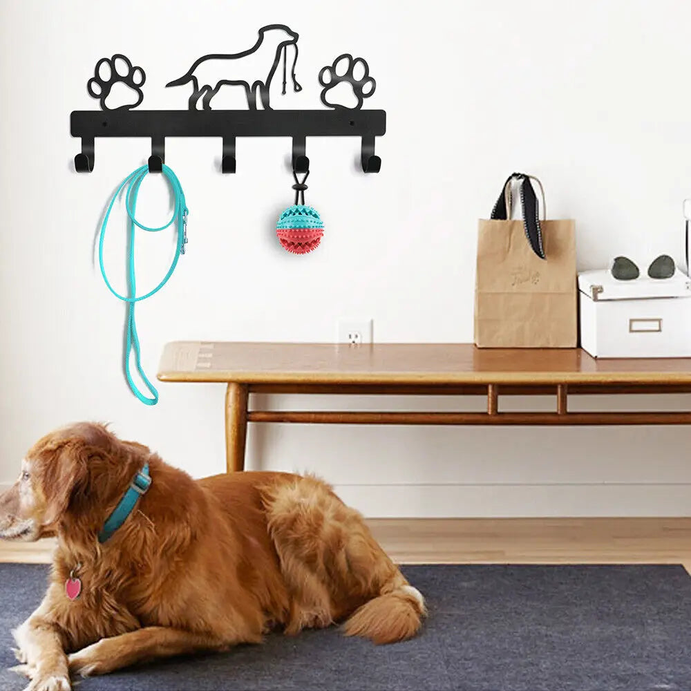 Dog Paw Wall Hook Rack – 5-Hook Metal Organizer for Leashes, Keys, Coats, Towels & Pet Accessories