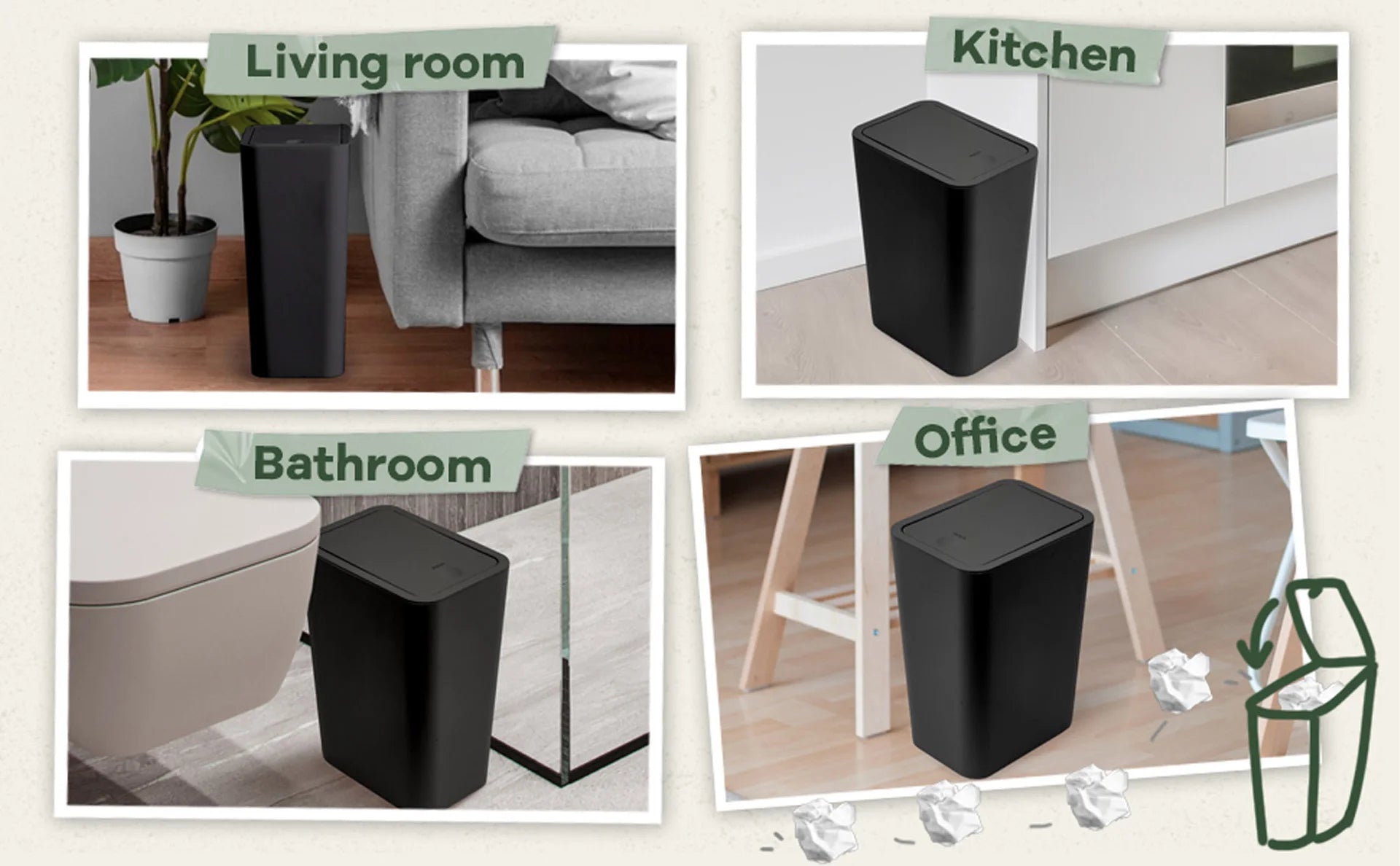 10L Bathroom Trash Can with Press Top Lid for Bedroom, Office & Small Spaces