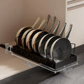 Organizador de ollas y sartenes bajo el gabinete, soporte deslizante para tapas de ollas, estante de almacenamiento de platos y sartenes deslizante y ajustable para cocina
