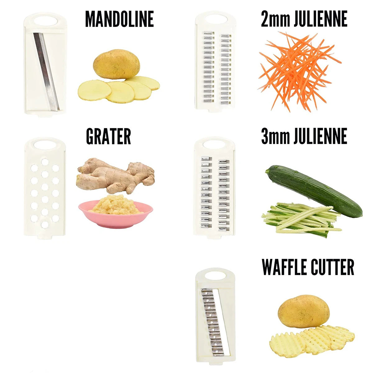 Mandolina 5 en 1 para cocina, cortador de verduras multihoja para patatas fritas, cortador de verduras, cortador de juliana