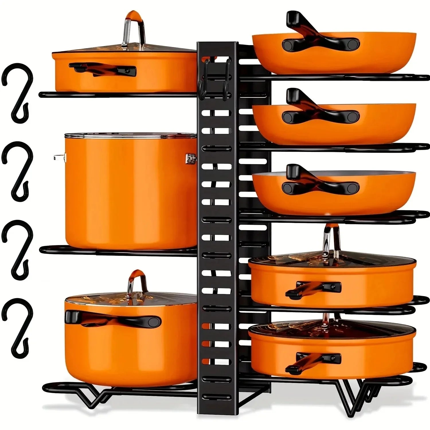 8-Tier Adjustable Pot & Pan Organizer Rack for Kitchen Cabinets