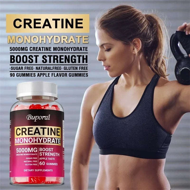 Creatine Monohydrate Gummies for Adults – Vegan Non-GMO Creatine Supplement for Muscle Strength, Endurance & Workout Performance Support
