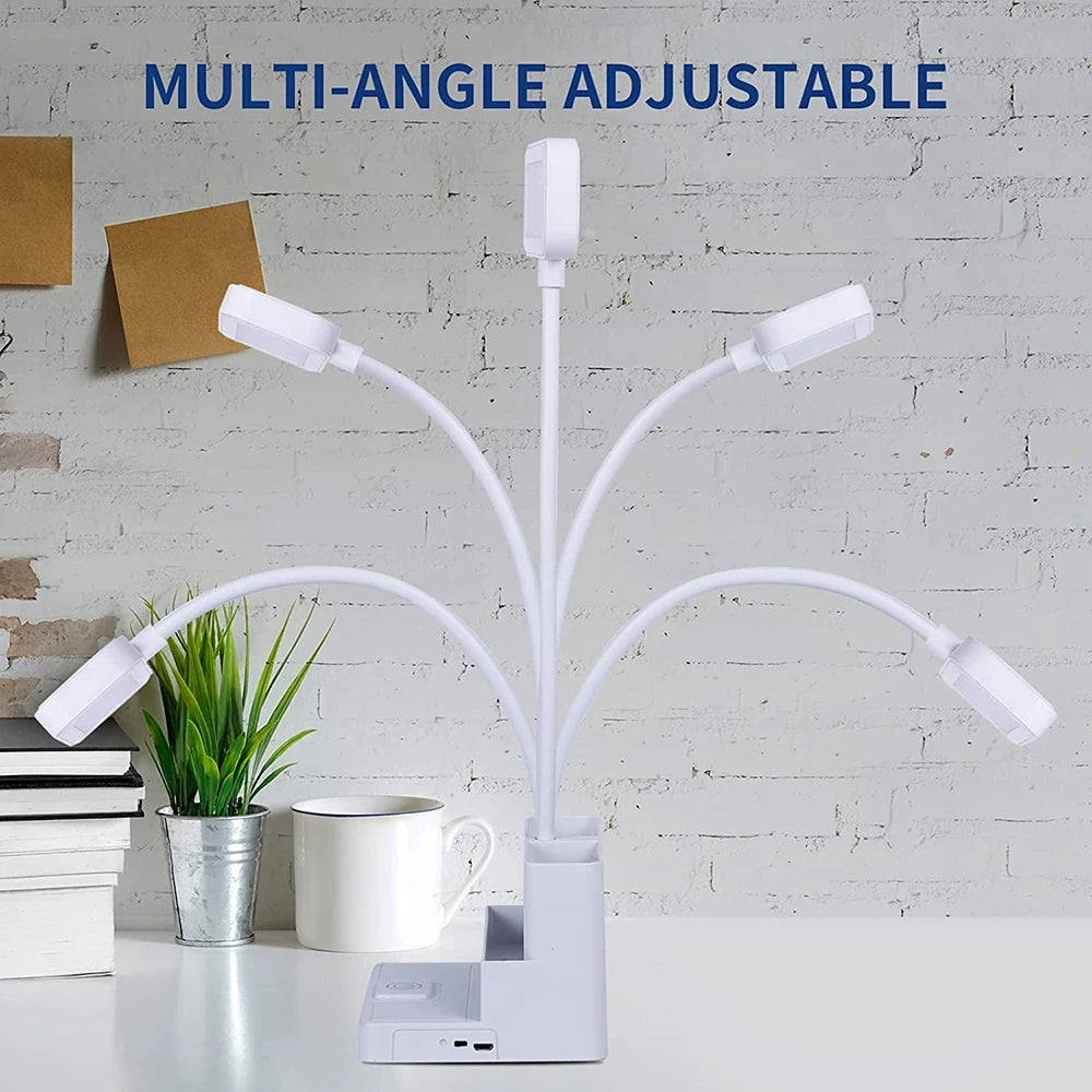 Rechargeable LED Desk Lamp with Pen Holder, Phone Stand & USB Charging