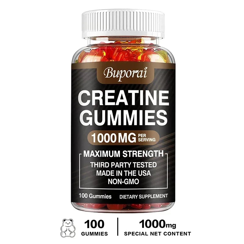 Creatine Monohydrate Gummies for Adults – Strawberry Flavor Supplement for Muscle Strength, Workout Performance & Recovery Support