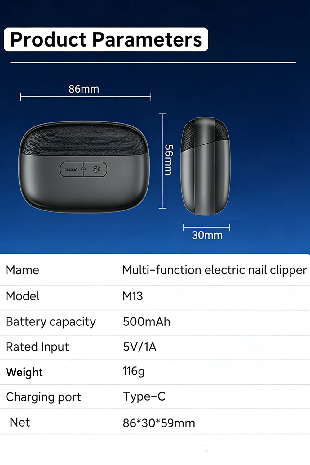 3-in-1 Electric Nail Clipper – USB Rechargeable Automatic Nail Trimmer, File & Polisher with LED Light