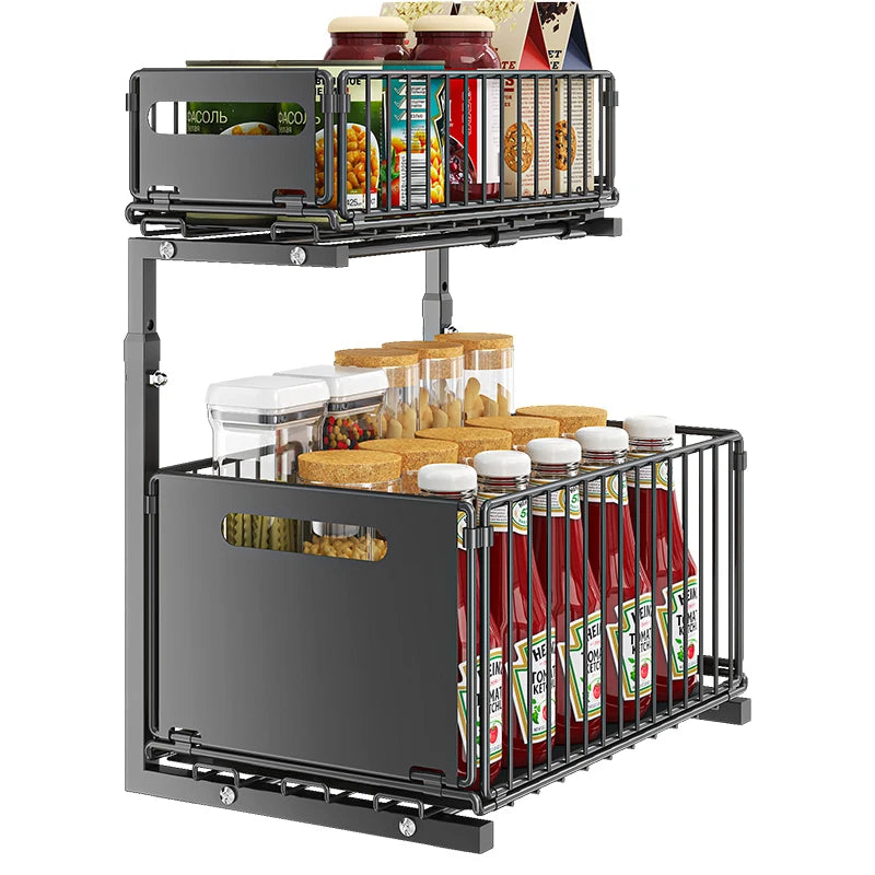 2-Tier Pull-Out Under Sink Organizer with Adjustable Height