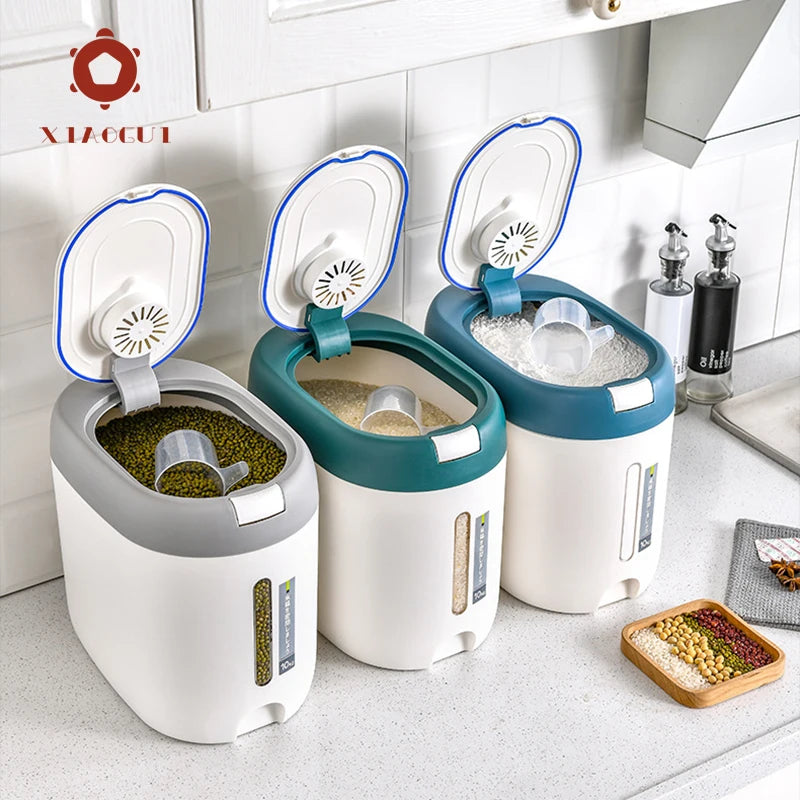 XIAOGUI Dispensador de Arroz de 5KG/10KG Organizador de Cocina y Contenedor de Almacenamiento Caja Doméstica Tarro de Cereal Botes de Cocina Almacenaje Alimentos