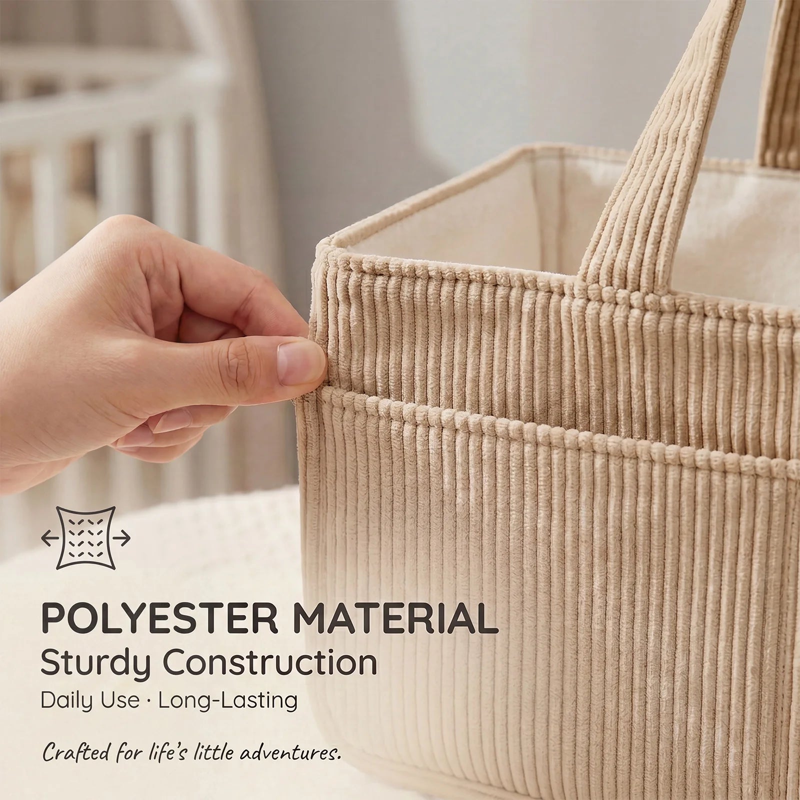 Portable Baby Diaper Caddy Organizer – Soft Corduroy Nursery Storage Basket with Handle, Multi-Pocket Baby Essentials & Toy Organizer