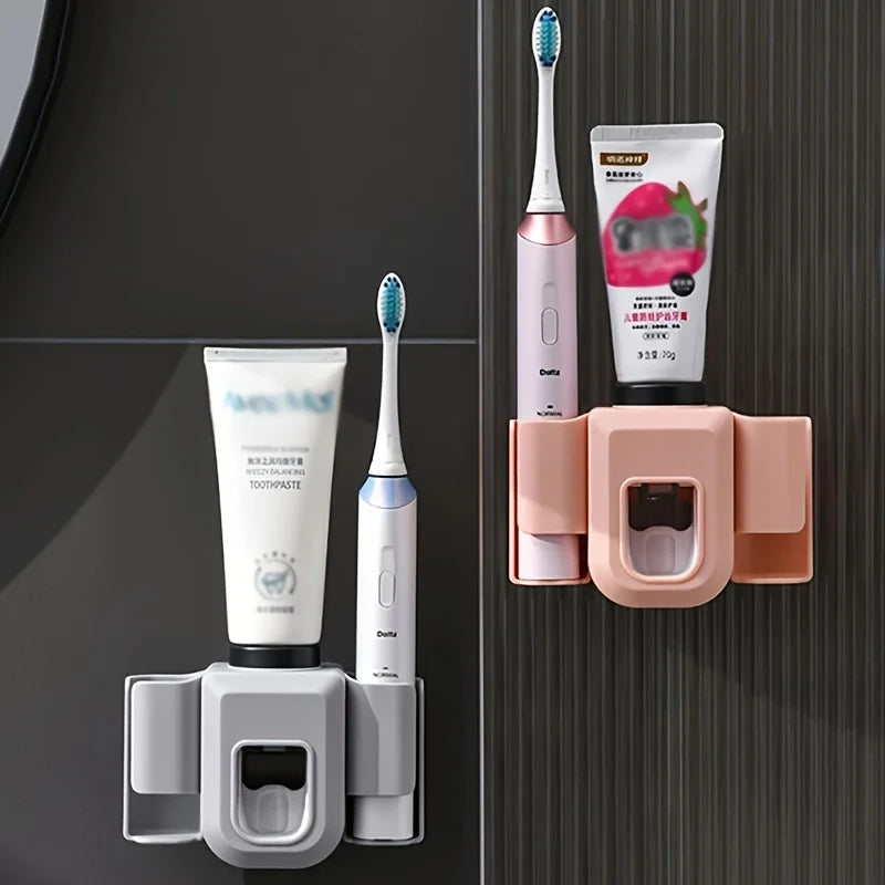 Wall-Mounted Automatic Toothpaste Dispenser & Toothbrush Holder