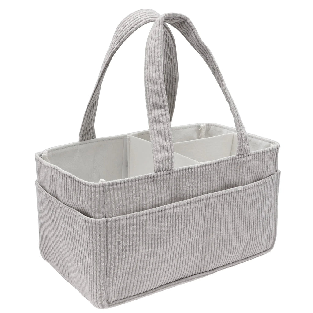 Portable Baby Diaper Caddy Organizer – Soft Corduroy Nursery Storage Basket with Handle, Multi-Pocket Baby Essentials & Toy Organizer