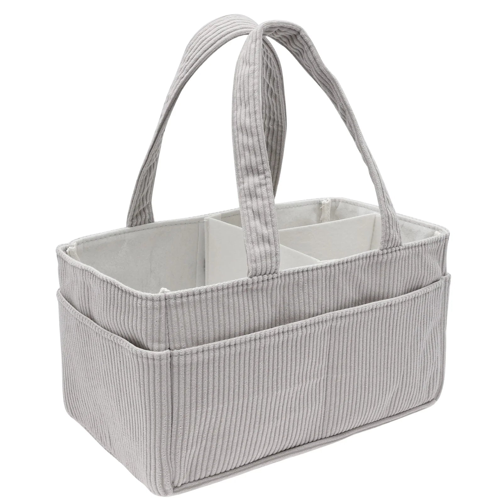 Portable Baby Diaper Caddy Organizer – Soft Corduroy Nursery Storage Basket with Handle, Multi-Pocket Baby Essentials & Toy Organizer