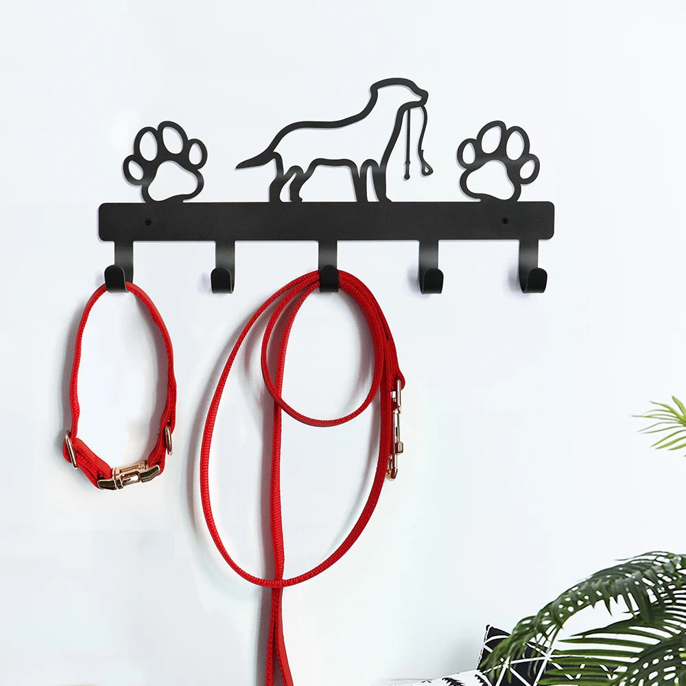 Dog Paw Wall Hook Rack – 5-Hook Metal Organizer for Leashes, Keys, Coats, Towels & Pet Accessories