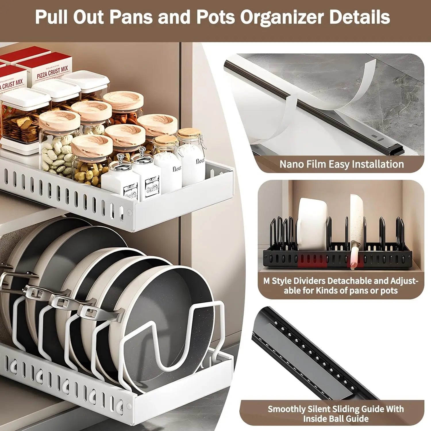 Pull-Out Pot & Pan Organizer with Adjustable Dividers